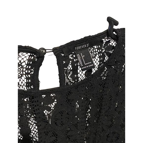 Forever 21 Black Lace Long Sleeve Top Small Sheer Whimsigoth Goth Vamp Witchy - Picture 3 of 6